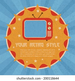 Retro style badge poster with old tv with lamp screen and antenna vector illustration.