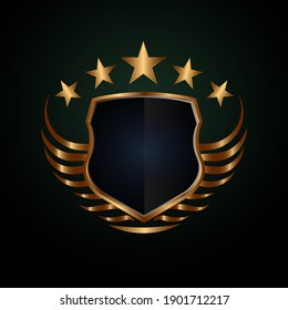 Retro style badge and shield and golden ribbon Black-green gradient background