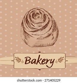 Retro style bakery template with hand drawn cinnamon bun
