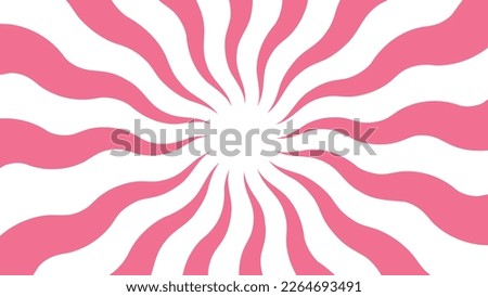 Retro style banner of sun with rays in sweet candy pink soft color. Sunburst in a spiral, swirl stripes. Vintage 60s 70s 80s style abstract summer background vector ilustration.