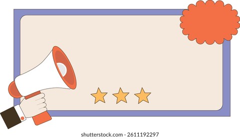 Retro style banner with text box, red medal and loudspeaker, megaphone, banner, advertising, announcement, text box, text, flyer, poster, retro, stars