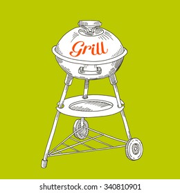 Retro style barbecue line art icons. BBQ utensils.Hand drawn isolated vector illustration.