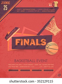 Retro Style Basketball Event Flyer, Poster Template Geometric Background Design