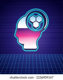 Retro style Beekeeper icon isolated futuristic landscape background. Special protective uniform. 80s fashion party. Vector