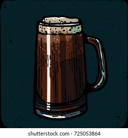 Retro style beer mug, cup or glass engraving. Porter, stout, red ale Local brewery. Vintage vector engraving illustration for web, poster, label, invitation to oktoberfest festival, party. 