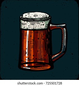 Retro style beer mug engraving. Red ale Indian pale ale American Local brewery. Vintage engraving illustration for invitation to oktoberfest fest. Pint old engraving imitation hand drawn Vector