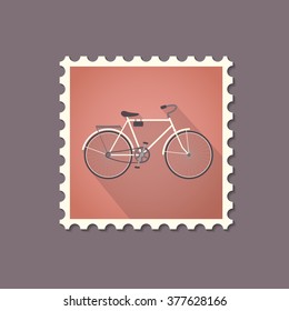 Retro style bicycle flat stamp with shadow. Vector illustration.