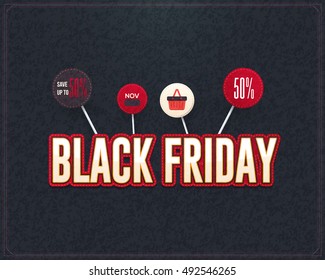 Retro style Black Friday Tag, Banner, Label Ad