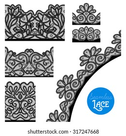 Retro style black lace decorative border set isolated vector illustration