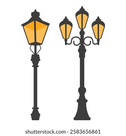 Retro Style Black Street Lamp Vector. Street Lamp Icon on White Background.