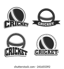 Retro style black and white badge and label with ball and text cricket, sports concept.