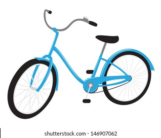 Retro style blue bicycle isolated on white background