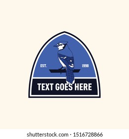 Retro style blue jay bird patch emblem template