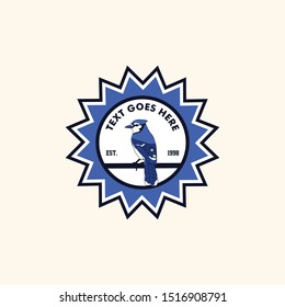 Retro style blue jay bird patch template