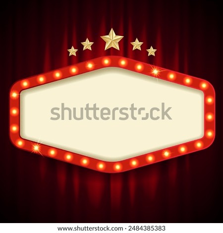 Retro style board with light bulb frame. Hexagonal shape. Vintage theater sign