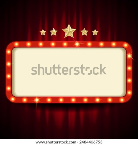 Retro style board with light bulb frame. Rectangle shape. Vintage theater sign