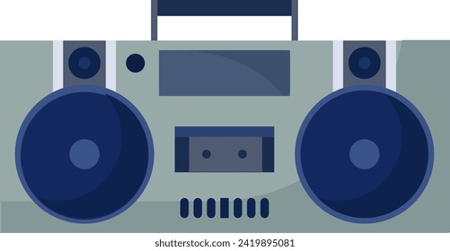 Retro style boombox radio cassette player. Vintage portable stereo music device. Nostalgic 80s sound equipment vector illustration.