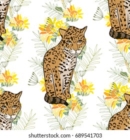 Retro style botanical illustration with flowers and animal. Delicate vector background with floral composition