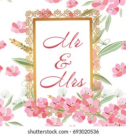 Retro style botanical illustration with flowers. Delicate vector background with floral composition