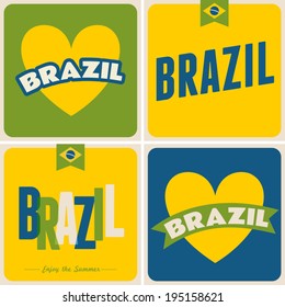 Retro style Brazil cards in bright yellow, blue and green.