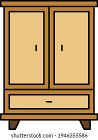 Retro Style Brown finish Wardrobe Concept Vector color line Icon Design, Interior design Symbol, Home Office decoration Sign, Residential and Commercial Decor Elements stock illustration