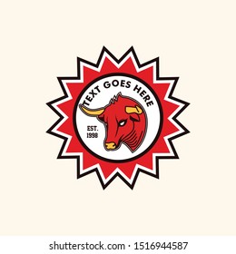 Retro style bull with golden horn patch emblem template