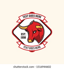 Retro style bull with golden horn patch emblem template