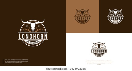 Retro style with bull head skull silhouette, texas state ranch, logo design vector.