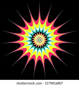 retro style burst star in pop shades on black