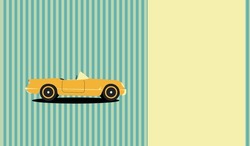 Retro Style Business Card In Vintage Style. Vintage Vector Ornament Template. Vintage Retro . Silhouette Taxi Car Retro In Blue And Yellow Colors