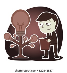 retro style businessman harvesting dim bulb tree