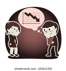 retro style businessman presenting down graph to his boss