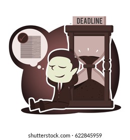 retro style businessman relaxing beside hourglass after finishing his work
