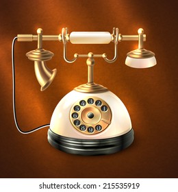 Retro style cable telephone isolated on dark background vector illustration