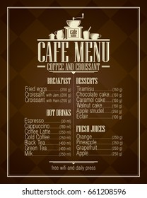 Retro style cafe menu list design with copy space for dishes name