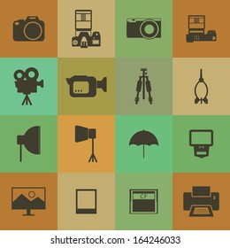 Retro style Camera and accessory icons vector set.