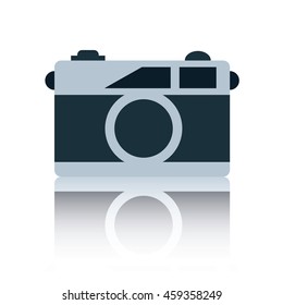 Retro style camera flat design icon with shadow reflection