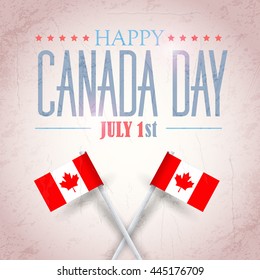 Retro Style Canada Day Background, National Celebration Card, Grunge Background, Badges Vector Emblem