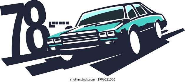 Retro Style Car 1970s Graphics Vector Illustration