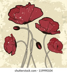 Retro style card with poppy flowers