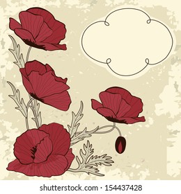 Retro style card with red poppy flowers