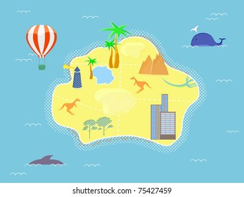 Retro Style Cartoon Island Map