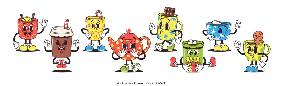 Retro Style Cartoon Mugs Feature Charming, Vintage-inspired Characters With Bright Colors, Whimsical Designs