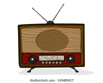 Retro style cartoon radio  drawing over white background