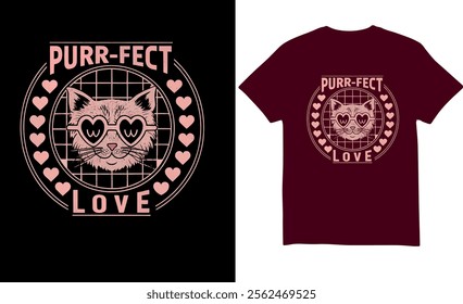  Retro style cat t-shirt design for Valentine's Day. perfect gift for cat lovers.