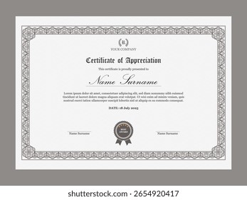 Retro style certificate of appreciation template with floral pattern border.