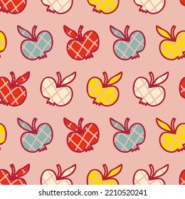 Retro style checkered apples seamless pattern. Autumn print for tee, paper, fabric, textile. Hand drawn vector illustration for decor and design. 


