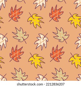 Retro style checkered maple leaves seamless pattern. Autumn print for tee, paper, fabric, textile. Hand drawn vector illustration for decor and design. 



