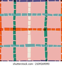 Retro style checkered vector seamless pattern. Old-fashioned check work repeat for textile, fabric, wrapping paper and wallpaper print and other design. Cute hand-drawn illustration.