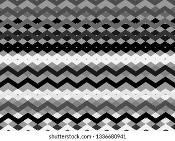 Retro Style Chevron Zig Zag Pattern. Modern Geometric Ornament. Stylish Tribe Print Vector Design. Funky Chevron Background in Gray, Black, White Colors